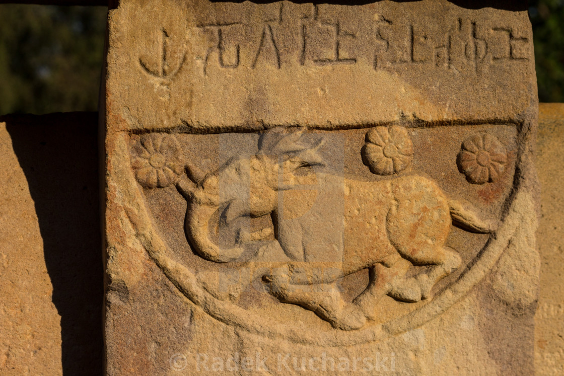 "Decoration of a balustrade in Sanchi" stock image