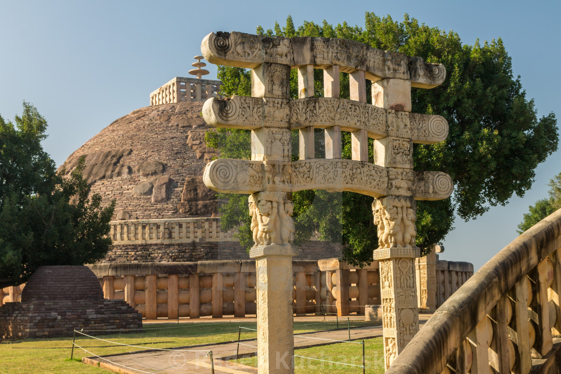 "Torana of Stupa 3 and the Great Stupa" stock image