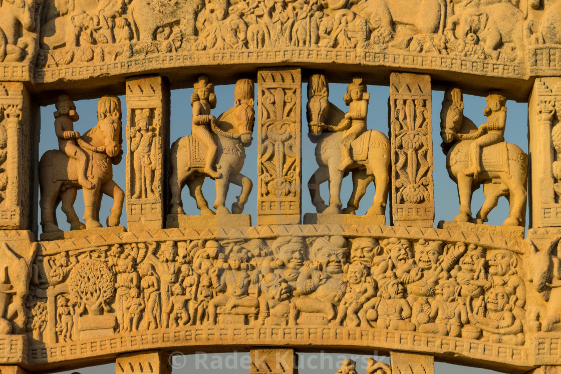 "Details on the North gateway of the Great Stupa" stock image