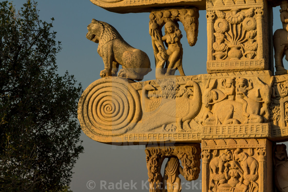 "Detailed decoration of the North gateway in Sanchi" stock image