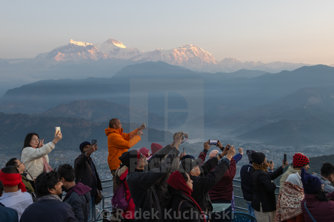 "Watching the sunrise from Sarangkot" stock image