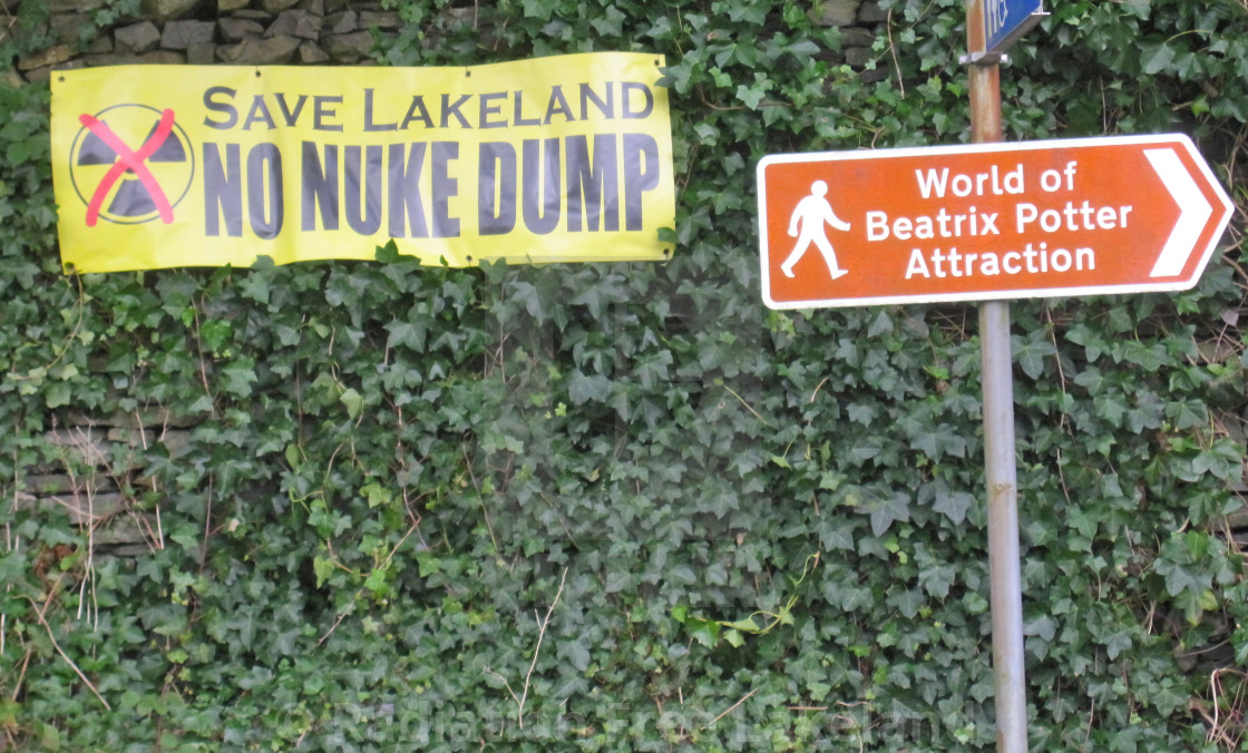 "Save Lakeland No Nuke Dump Sign /World of Beatrix Potter" by Radiation Free Lakeland - $46.10 "Save Lakeland No Nuke Dump Sign /World of Beatrix Potter" stock image