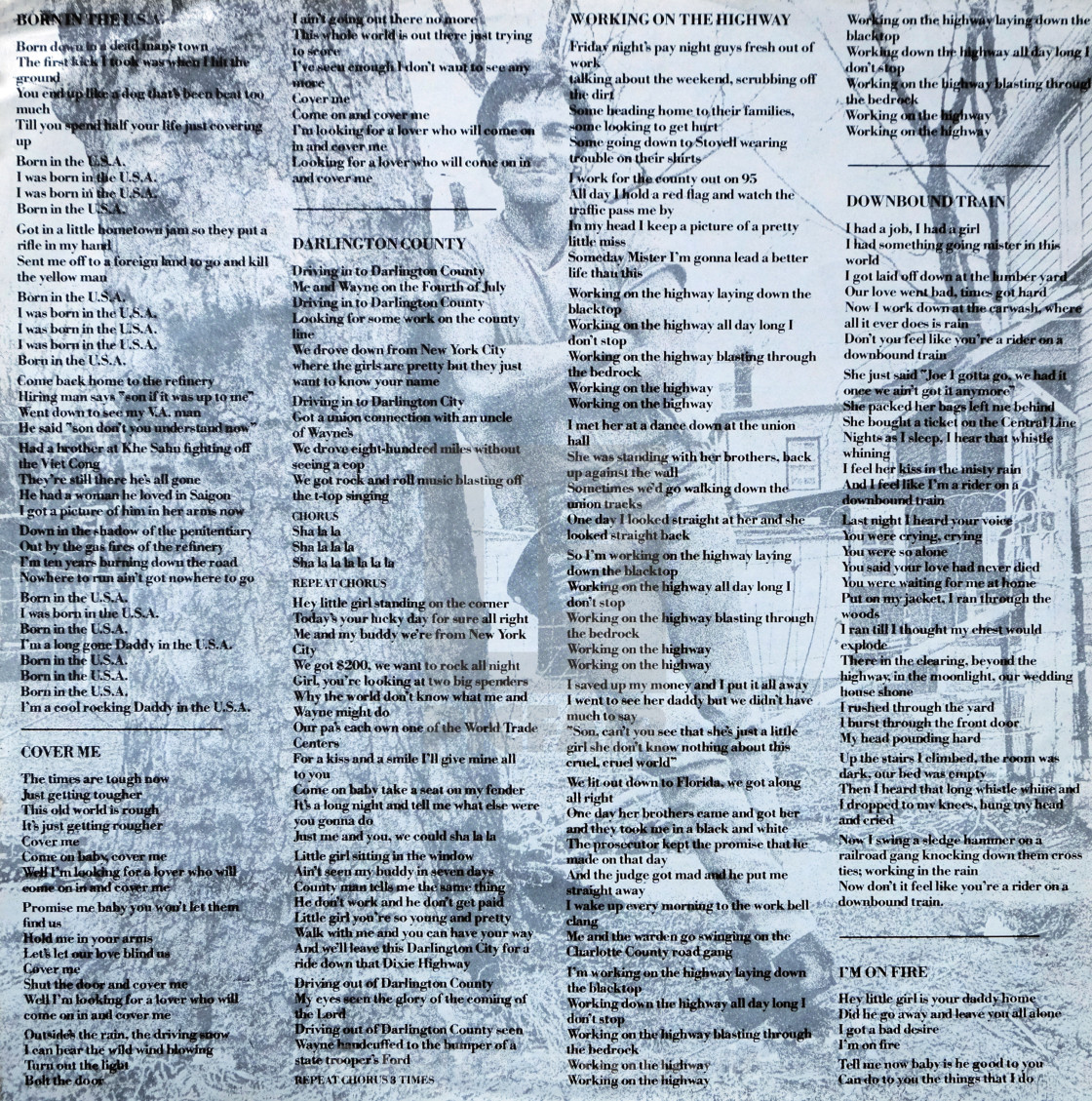 Bruce Springsteen Lp Lyrics A Born In The U S A License Download Or Print For 12 40 Photos Picfair
