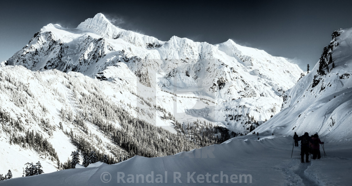 "Mount Shuksan, Snow Blowing, Artist Point Snowshoe Route, Bleach Bypass Cool" by Randal R Ketchem - $15.39 "Mount Shuksan, Snow Blowing, Artist Point Snowshoe Route, Bleach Bypass Cool" stock image