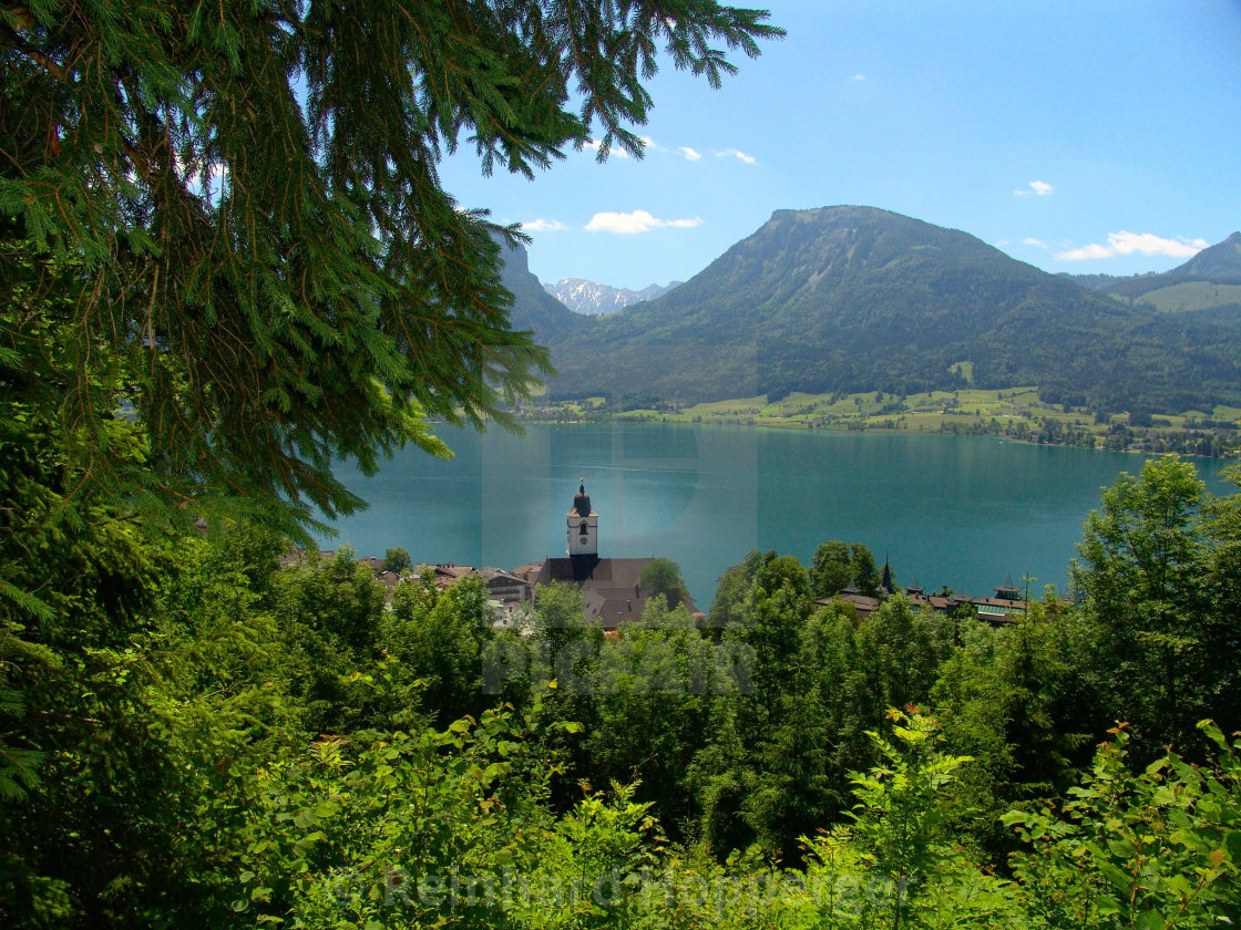 "View of the village St.Wolfgang in the Austrian Salzkammergut lake region" stock image