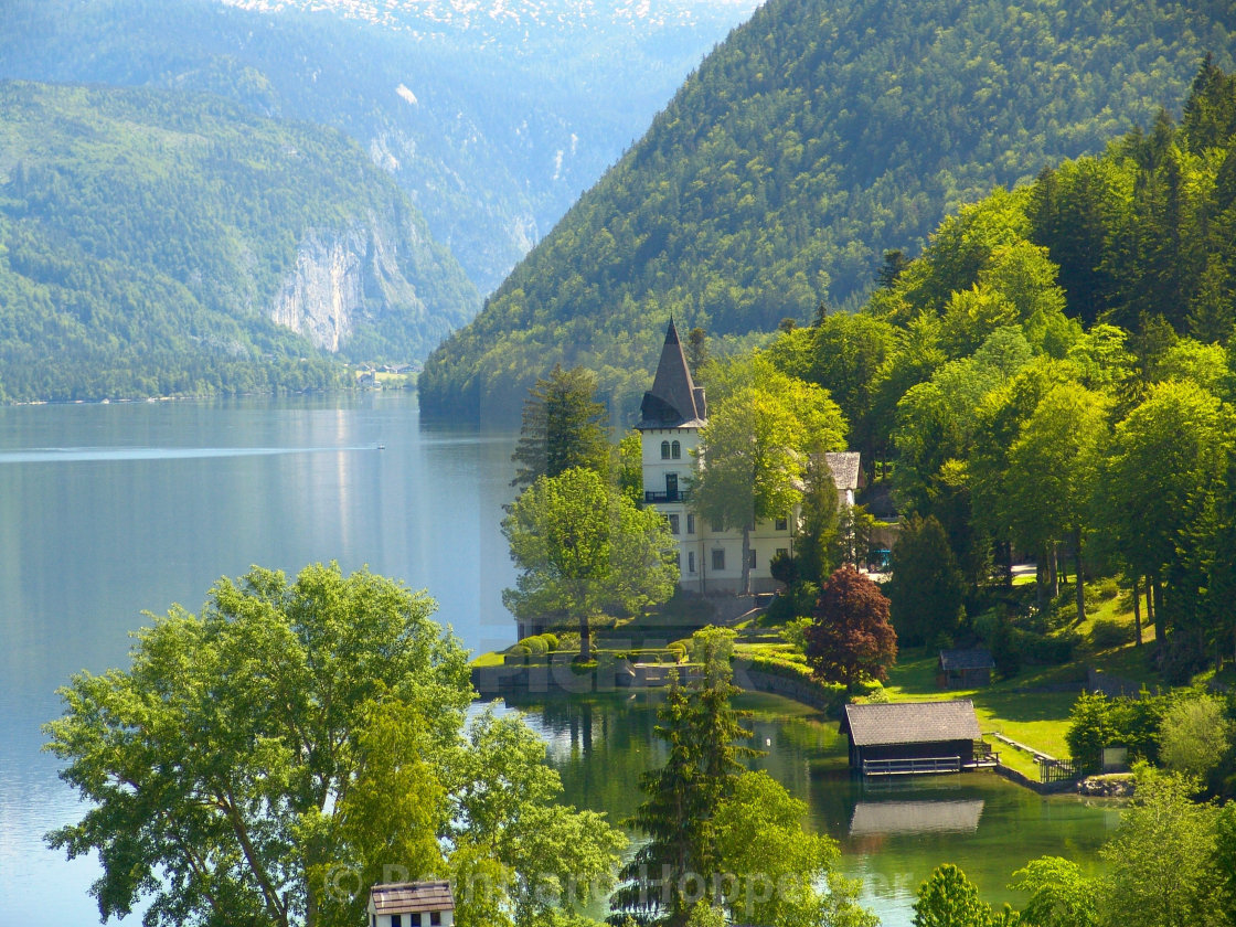 "A villa on the shore of lake Grundlsee near Bad Aussee Austria" stock image