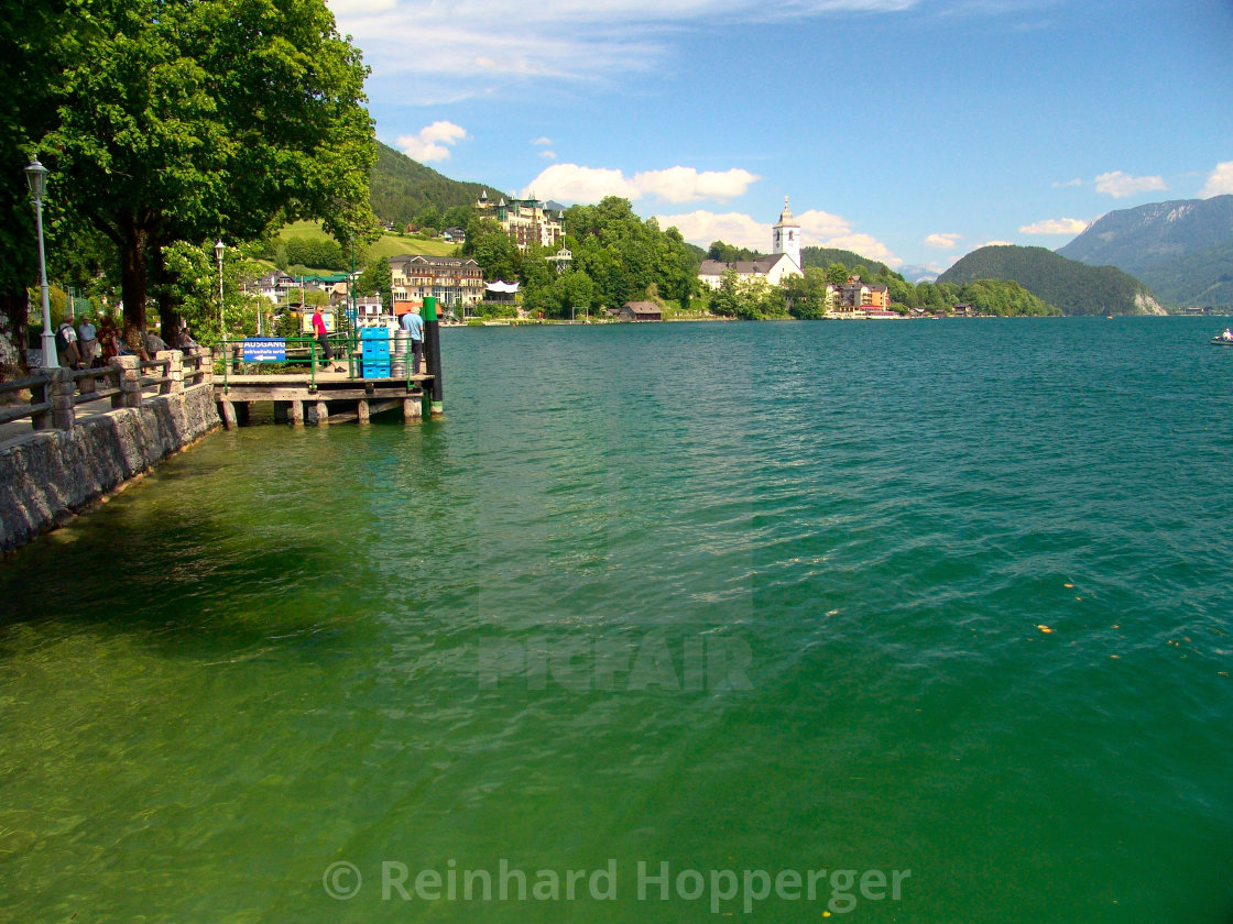 "A beautiful view of St.Wolfgang across lake Wolfgang" stock image