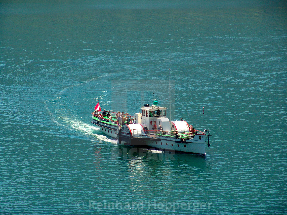 "Tour boat on lake Wolfgang in Austria" stock image