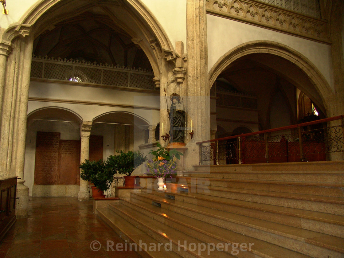 "Side view of the inside of Nonnberg Abbey in Salzburg, Austria" stock image