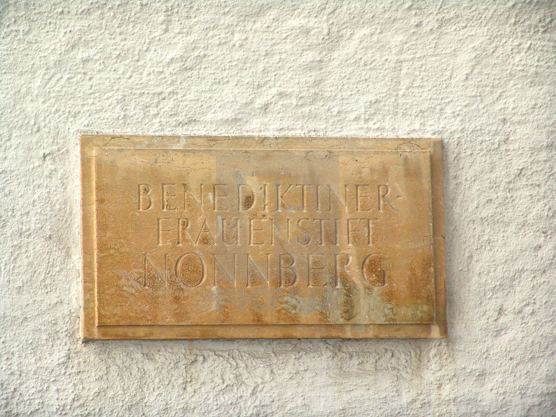 "Inscription at Nonnberg Abbey in Salzburg, Austria" stock image