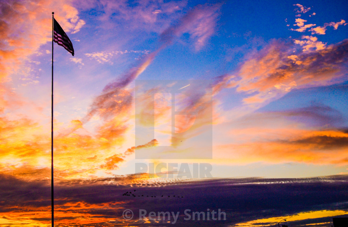 "Flag at Sunset" stock image