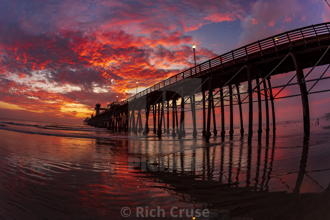 "Fiery Sunset at Oceanside Pier" by Rich Cruse - $89.45 "Fiery Sunset at Oceanside Pier" stock image