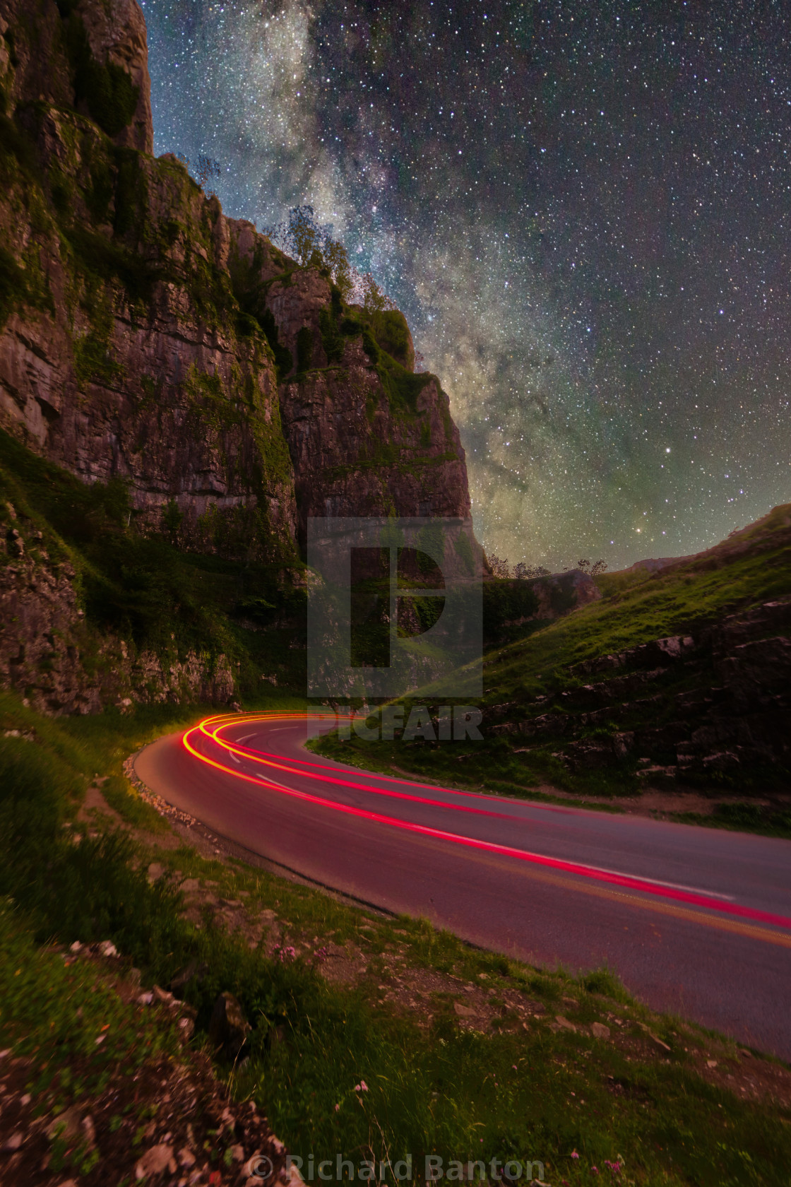 "Light speed at Cheddar Gorge" stock image