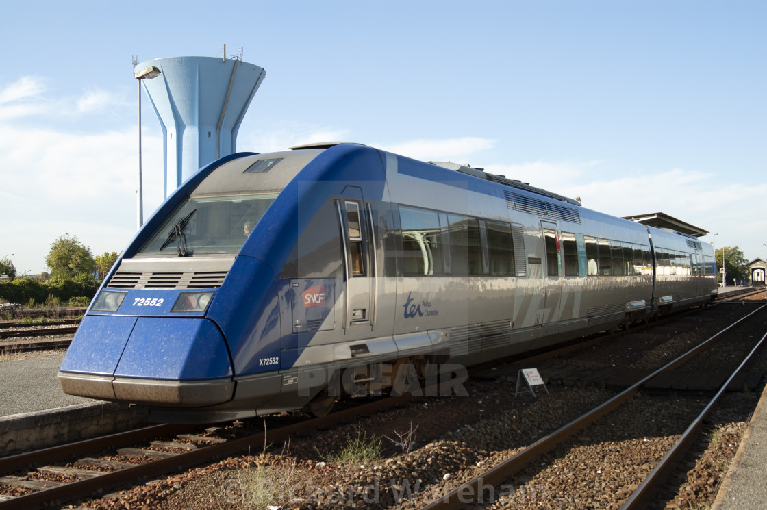 "Cognac France Alstom SNCF Class X 72500 X72552 diesel train at Cognac station." stock image