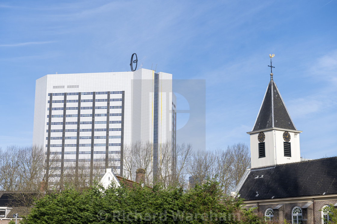 "Amsterdam The Netherlands 25th March 2024 Sloterdijk offices of the belastingdienst - Dutch tax services. kantoor, dorp, belasting, kerk, church," stock image