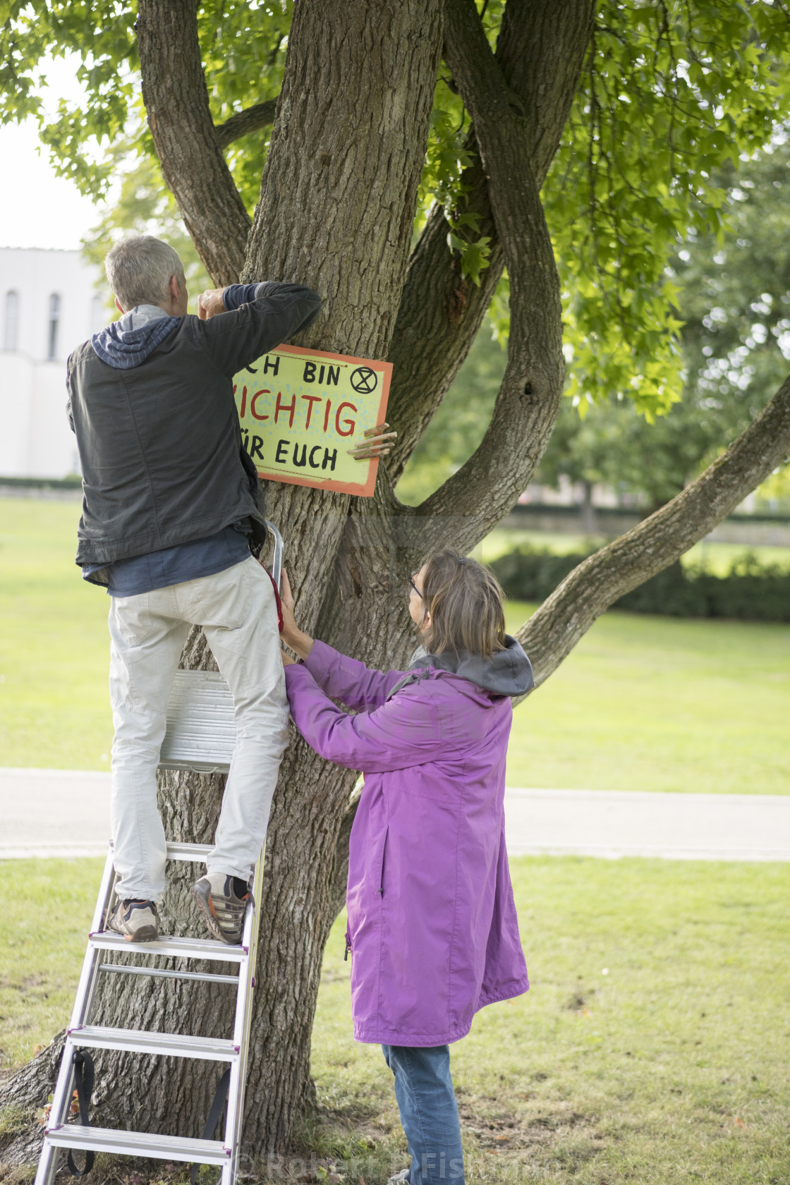 "XR Extinction Rebellion Bielefeld campaigning with handmade posters for the..." stock image