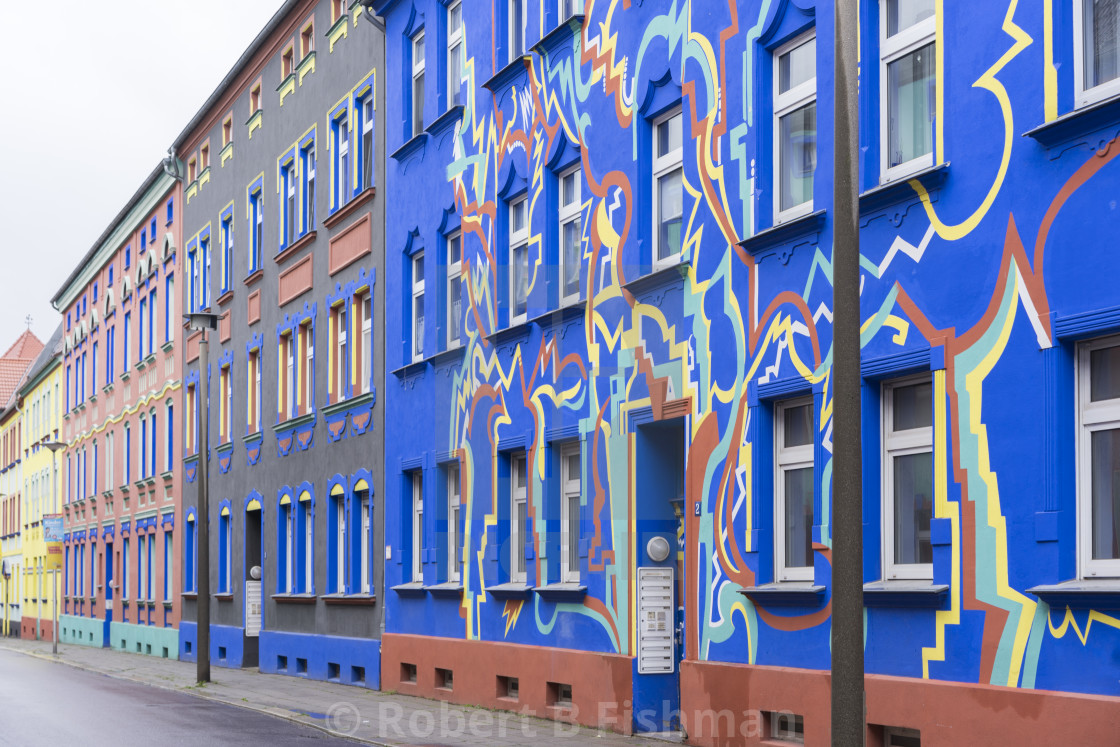 "colourfully painted houses in Otto-Richter-Str" stock image