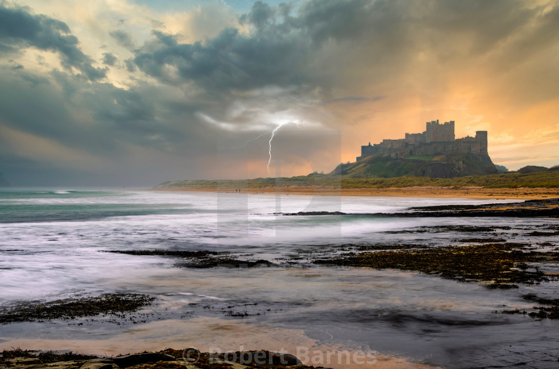 "Morning Storm at Bamburgh Castle" stock image