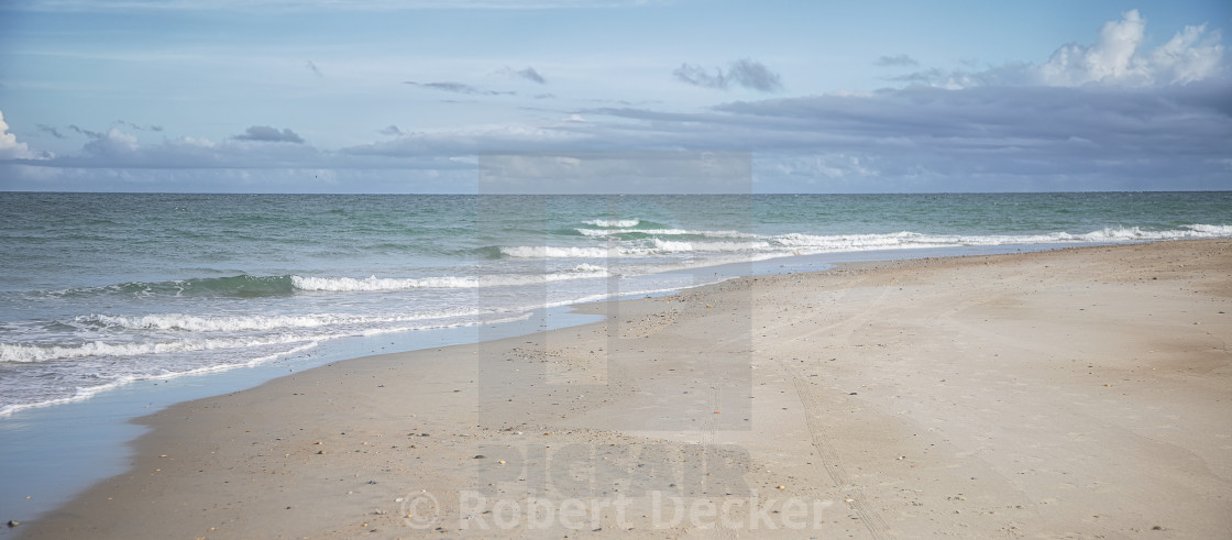 "Empty Beach Calm Ocean Summer Evening" stock image