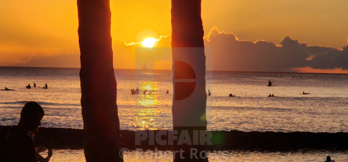 "Sunset over Waikiki" stock image