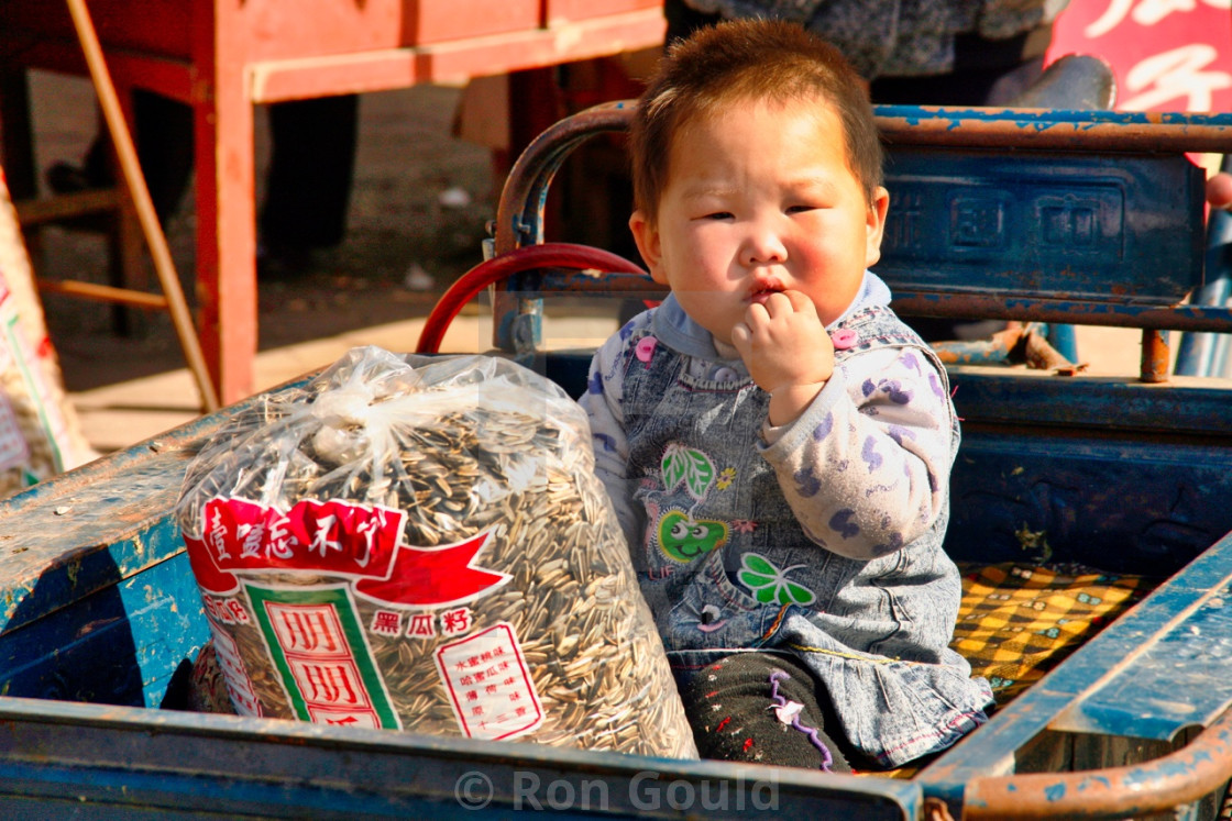 "Child eating sunflower seeds." stock image