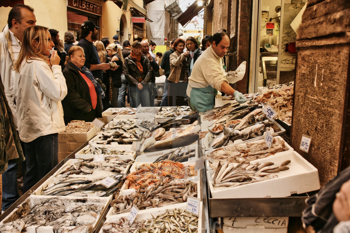 "Fish Monger, Bologna, Italy" stock image