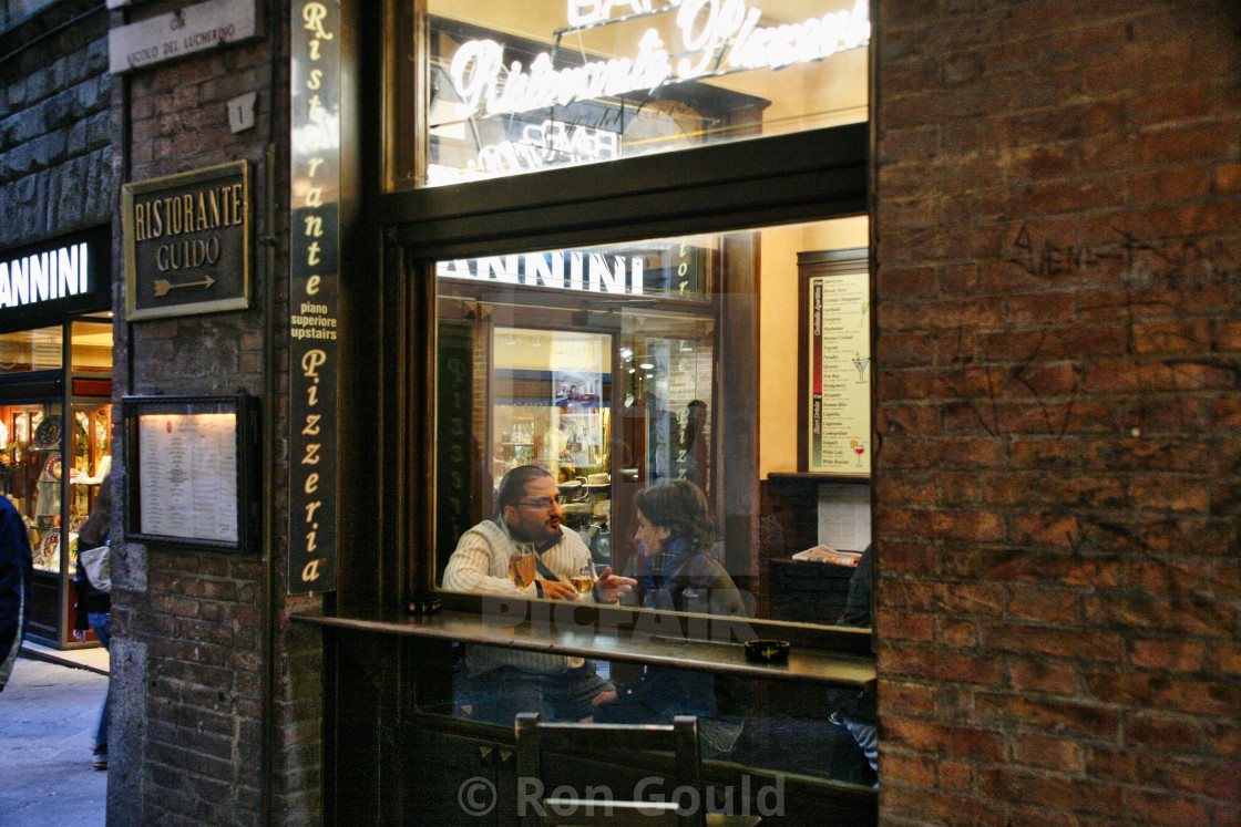 "A couple at a European restaurant" stock image