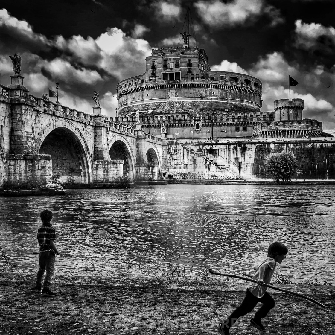 "Boys in front of Castel Sant’Angelo" stock image