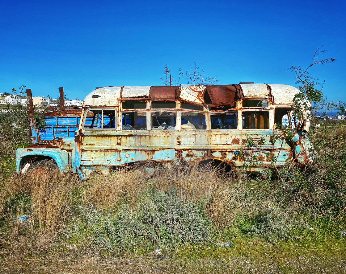 "Abandoned, derelict bus" stock image