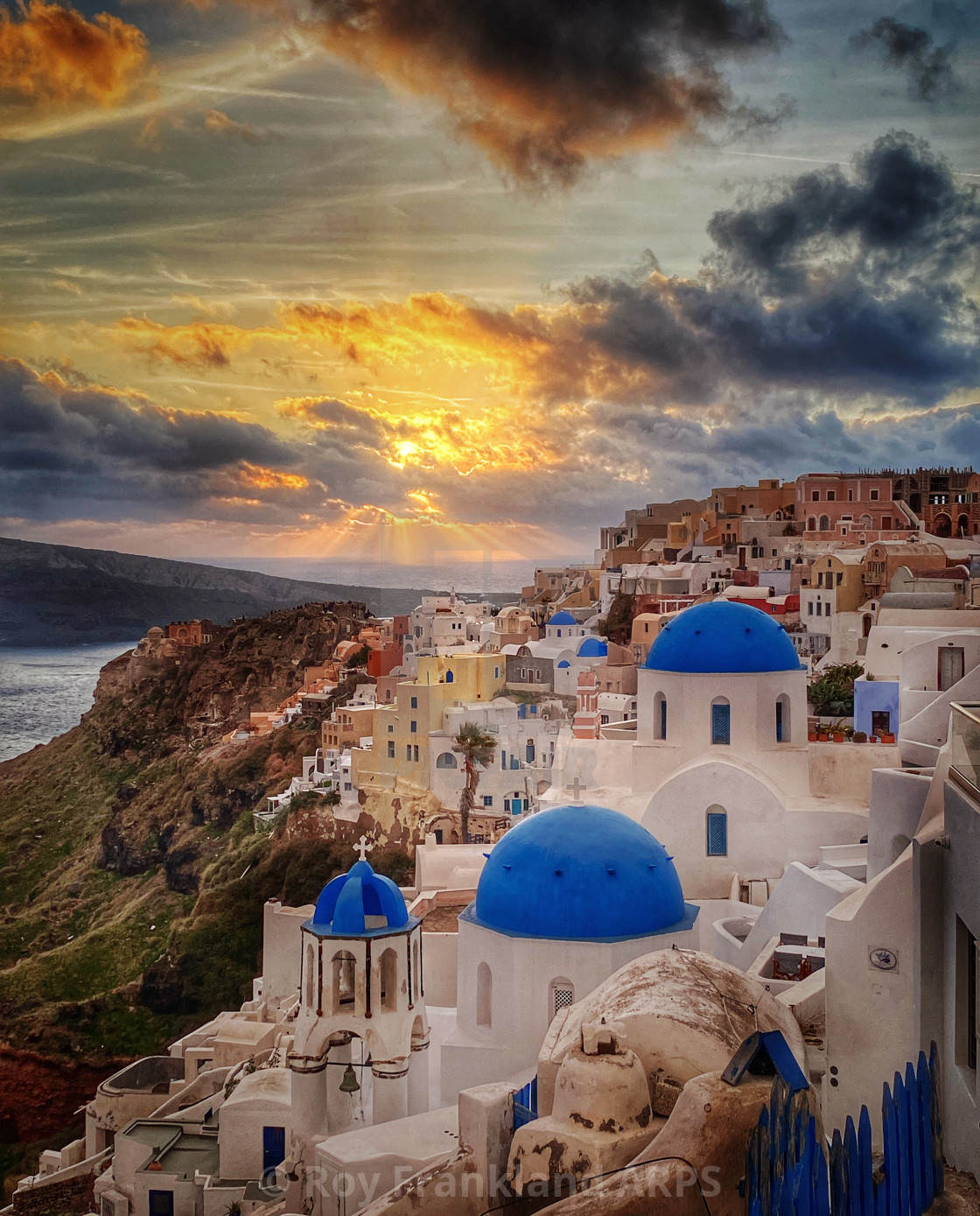 "Sunset over Oia, Santorini" stock image