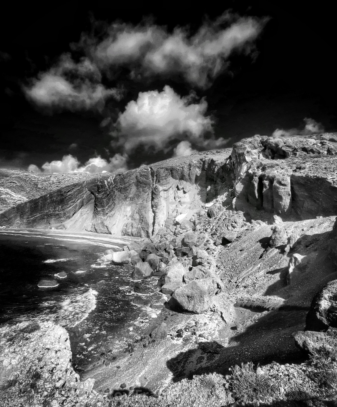 "Red beach, Santorini - mono" stock image