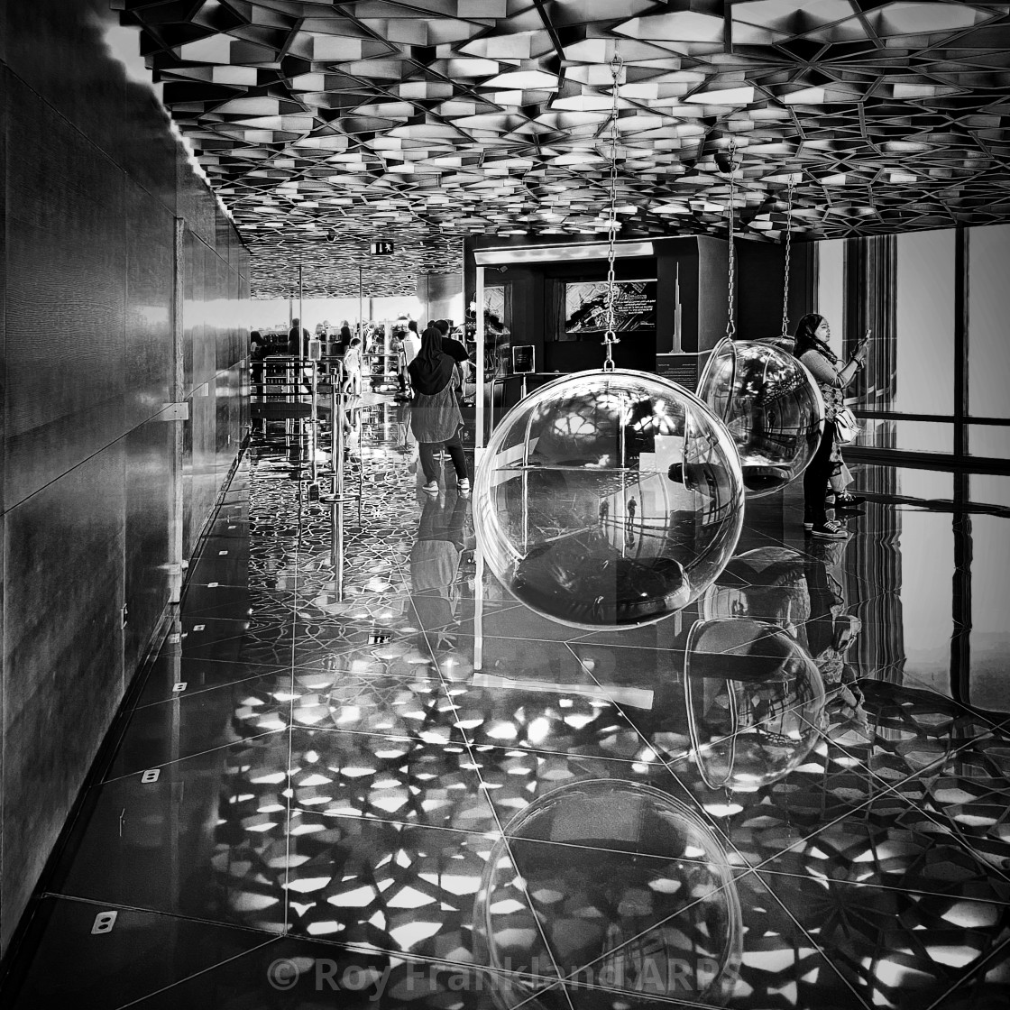 "Interior detail of Burj Khalifa viewing deck - mono" stock image