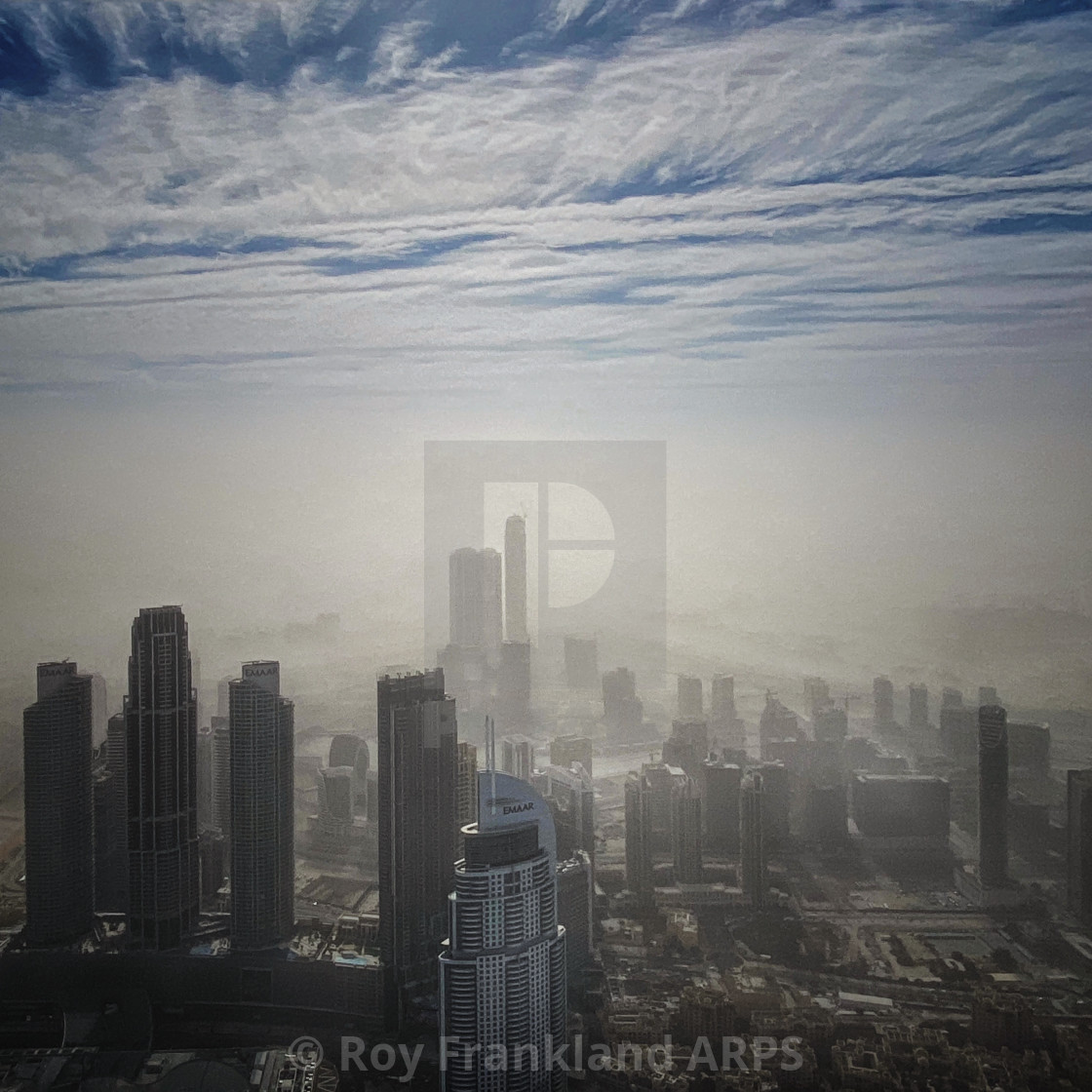 "Downtown Dubai in a sandstorm" stock image