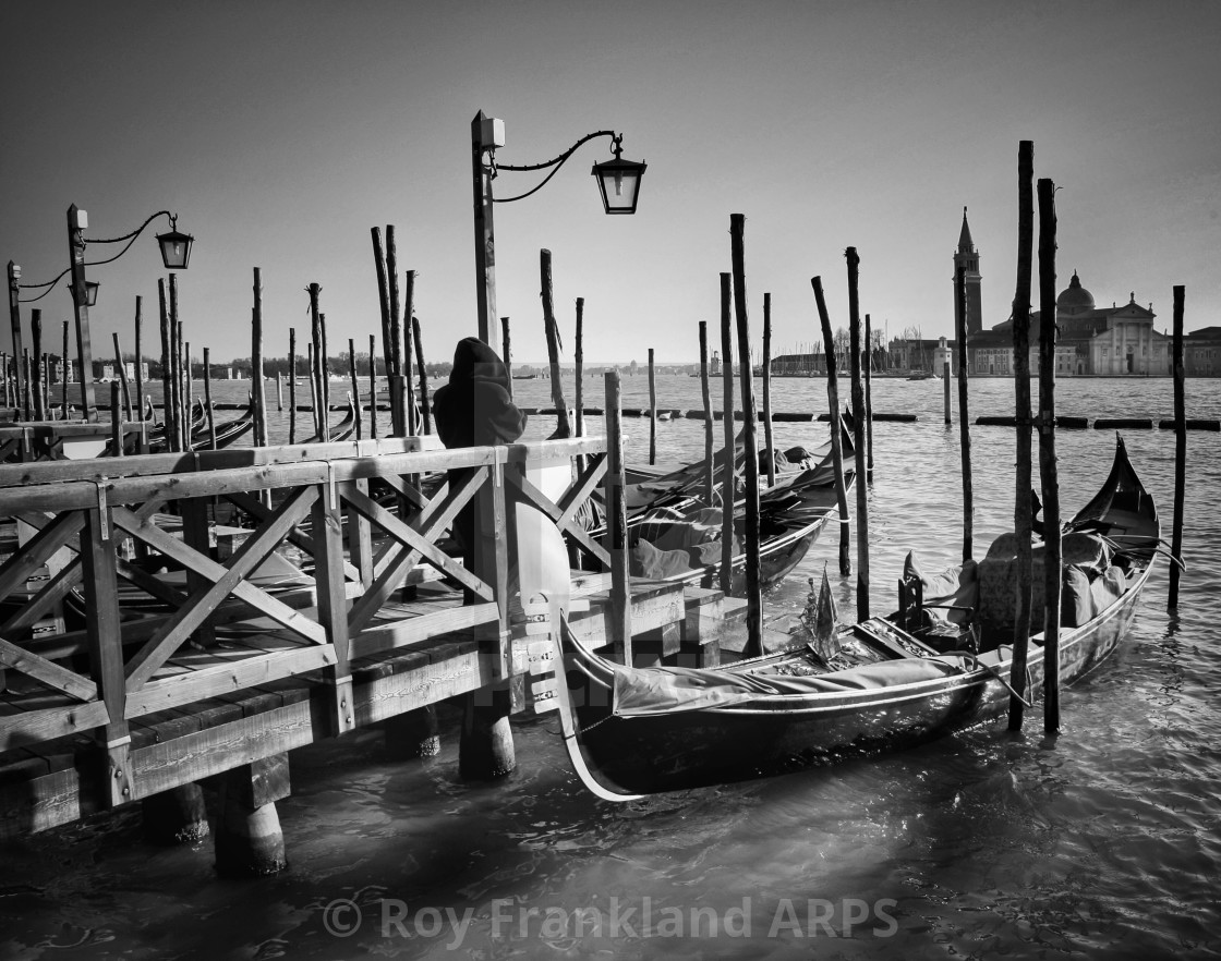 "Gondolas in Venice - mono" stock image