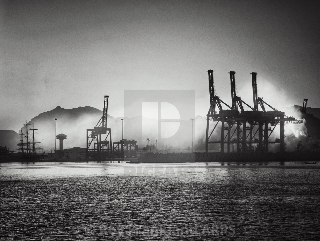 "Loading docks at Muscat Harbour" stock image