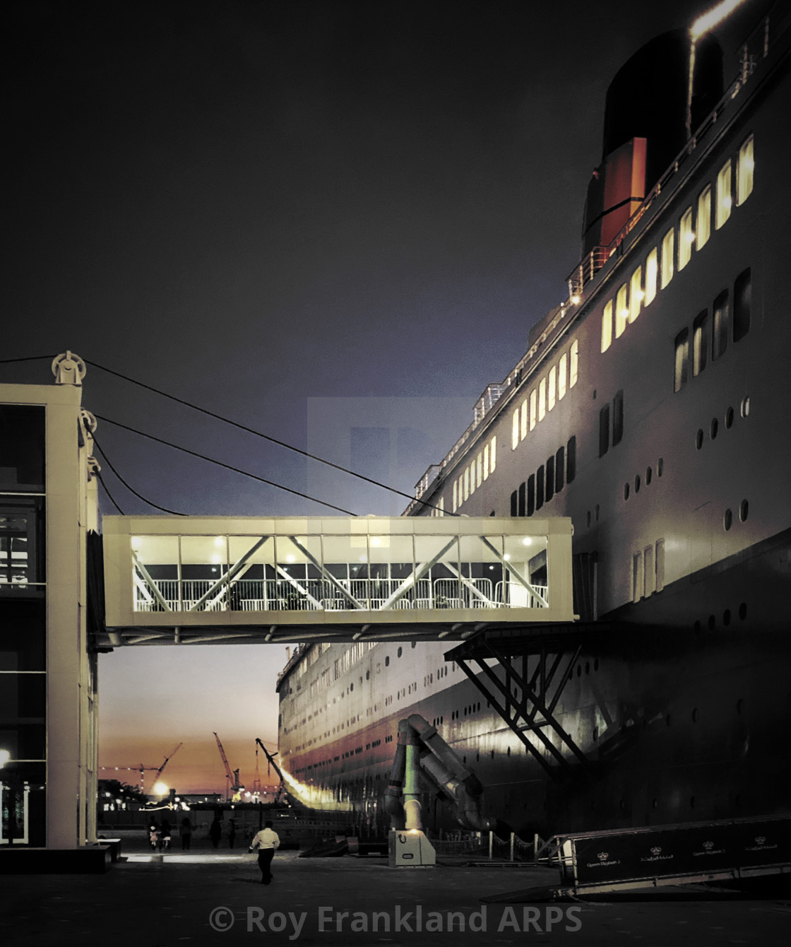 "The QE2 in Dubai, at night, 2" stock image