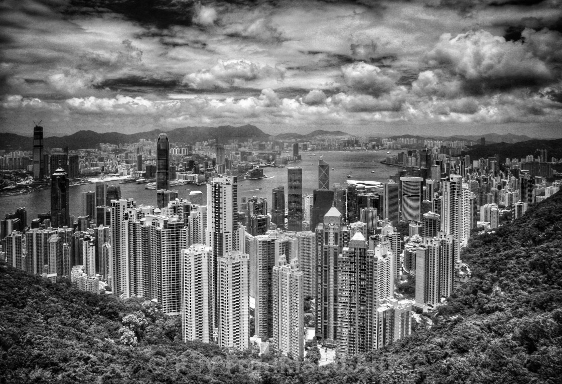 "Hong Kong from on high, mono" stock image