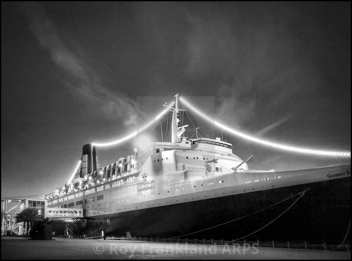 "Queen Elizabeth 2 hotel, Dubai, mono" stock image