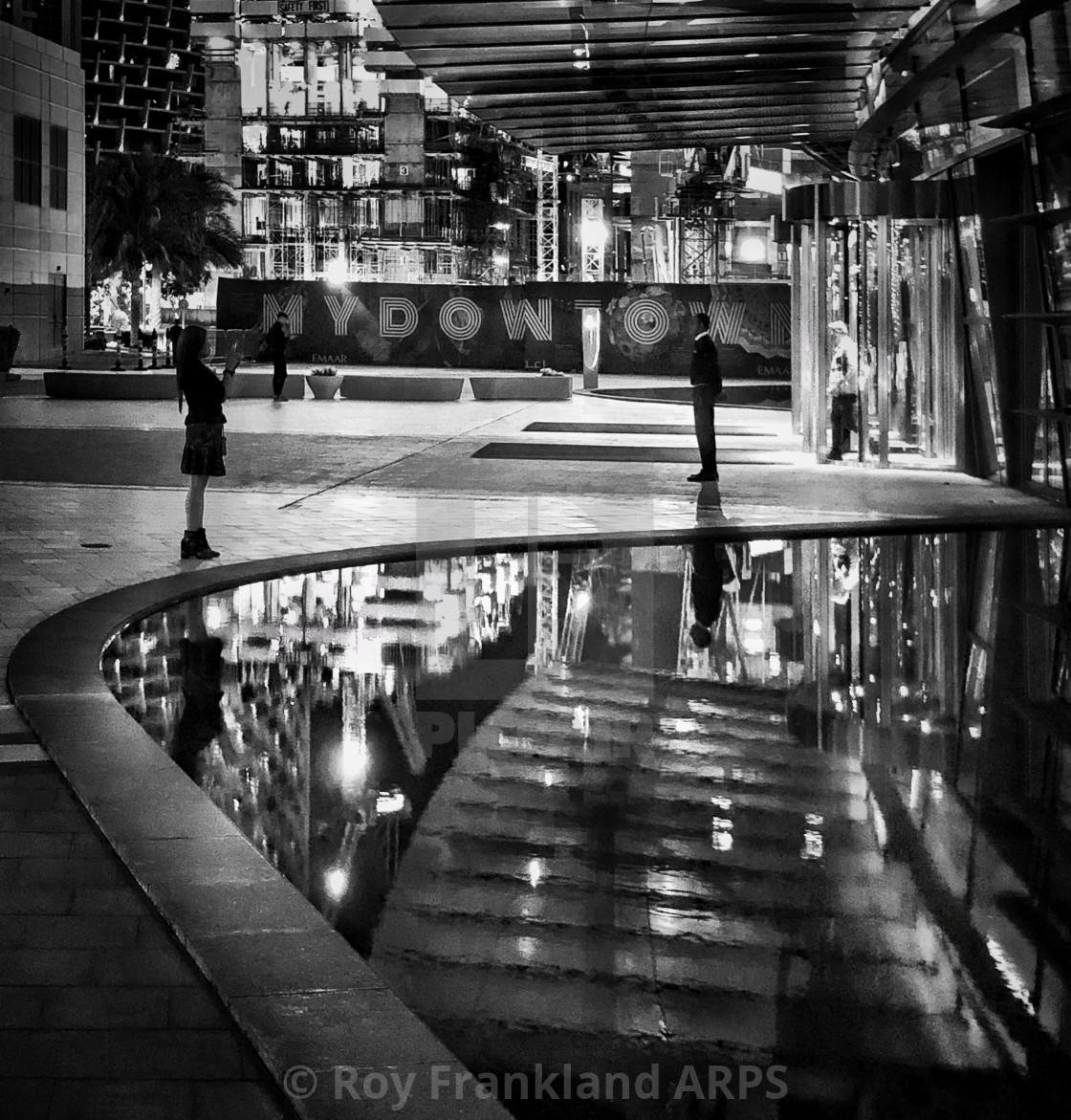 "Reflections outside Dubai Opera, mono" stock image