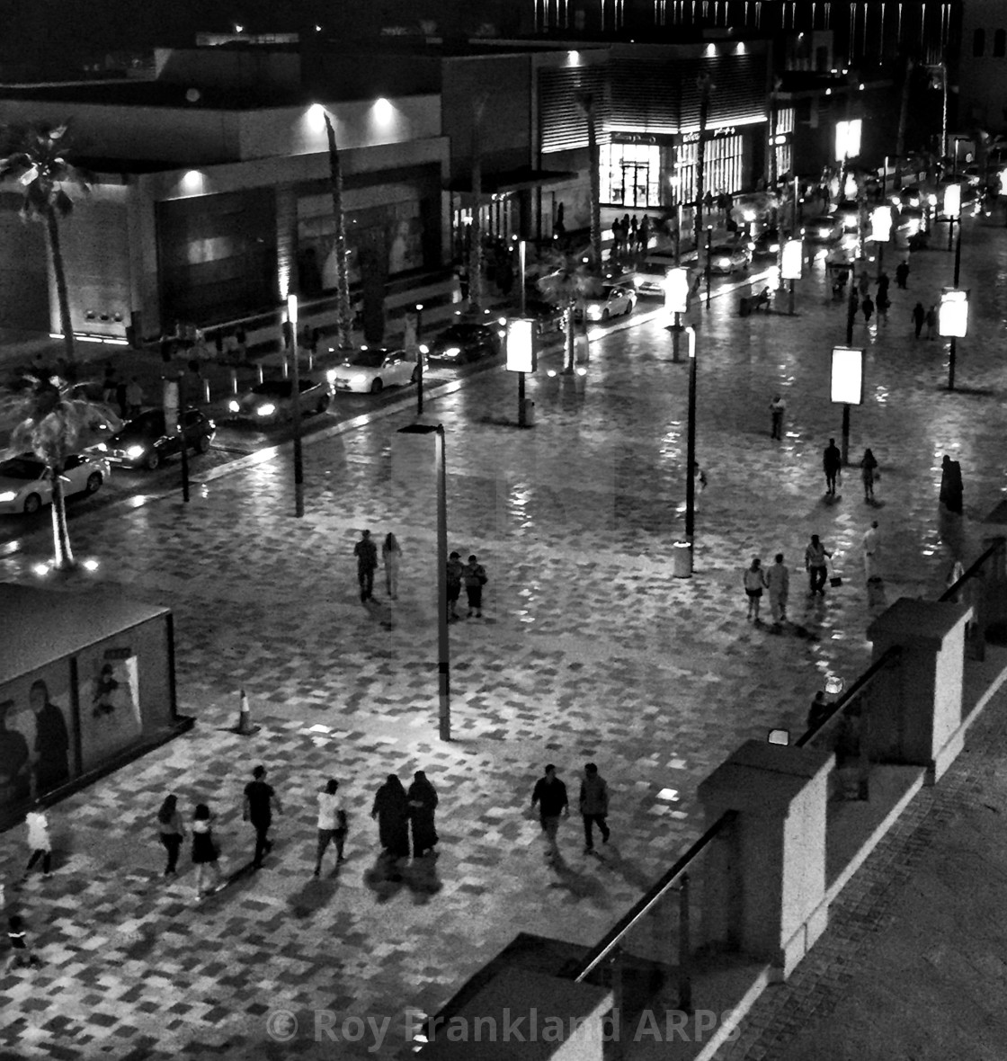 "Jumeirah Beach walk at night, mono" stock image