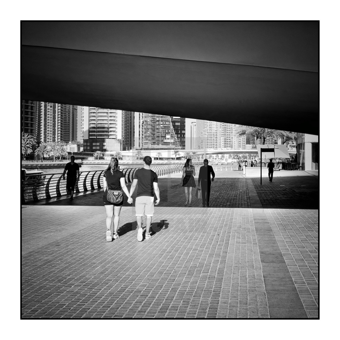 "Under the bridge, Dubai marina, mono" stock image