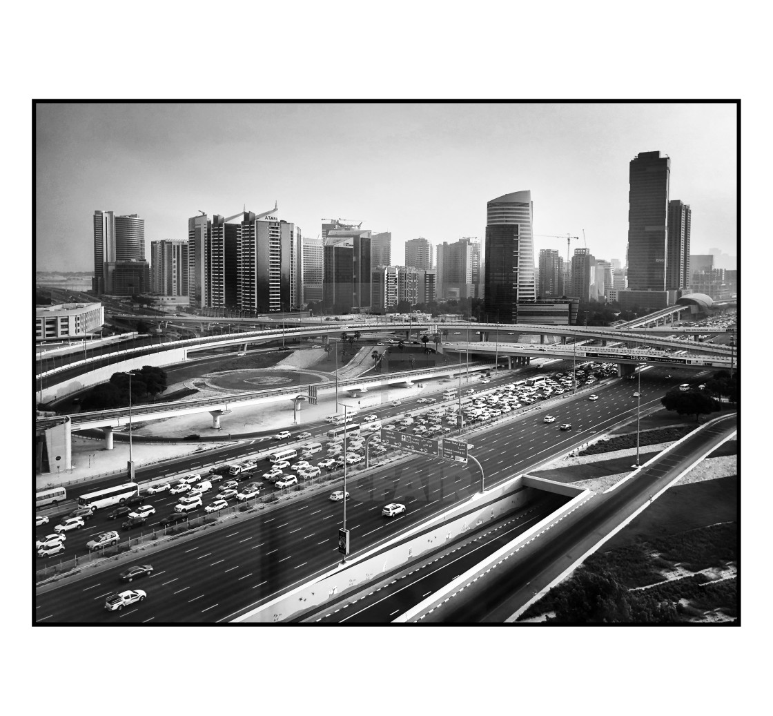 "Dubai city and Sheikh Zayed Road Traffic jam" stock image