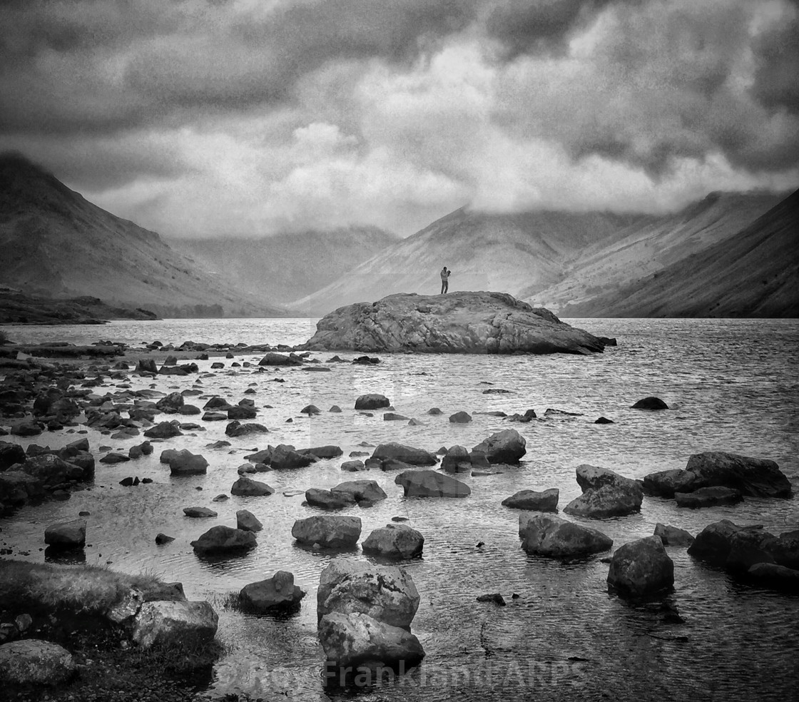 "Standing on the island at Wastwater" stock image