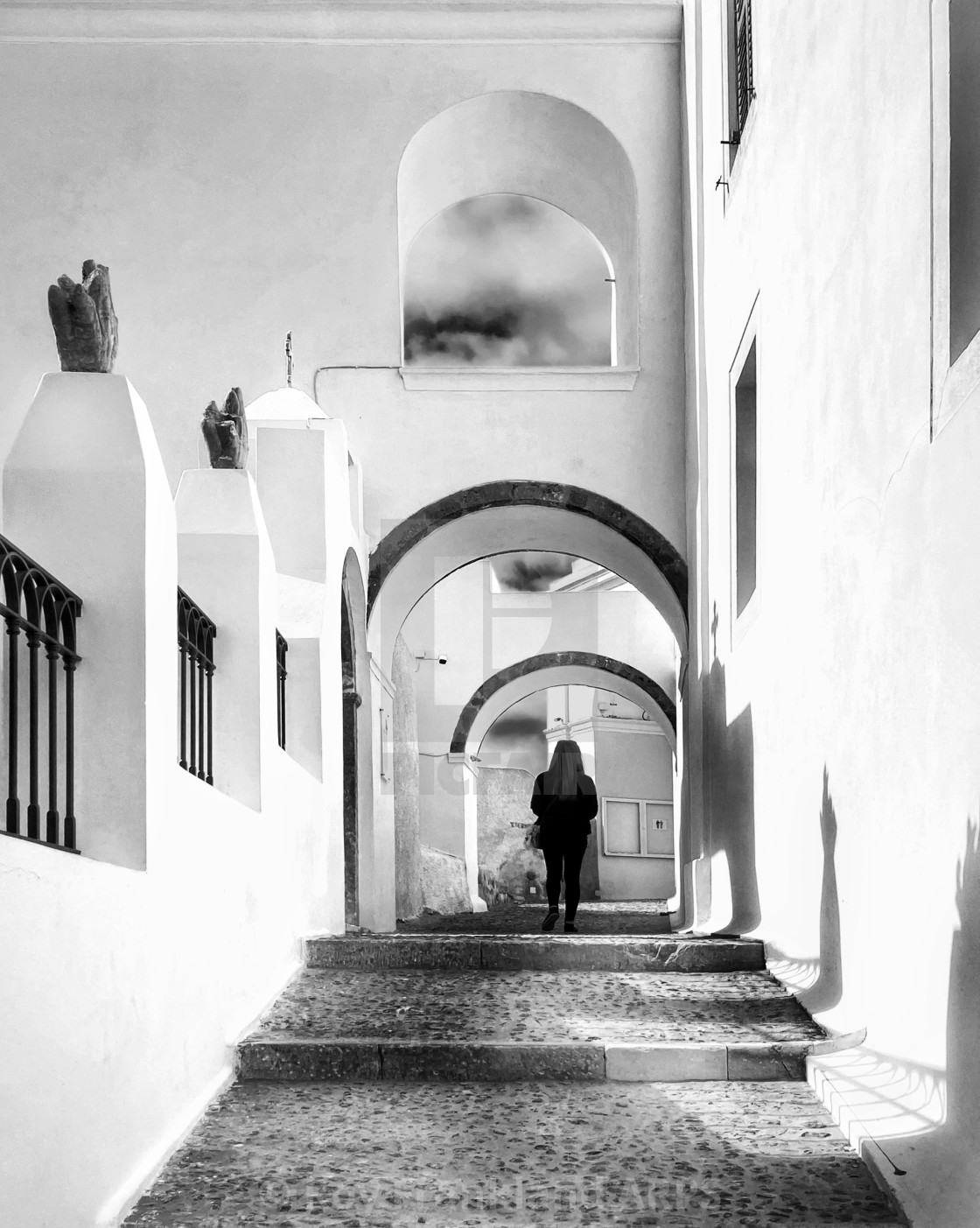 "Under the arches, Fira, mono" stock image