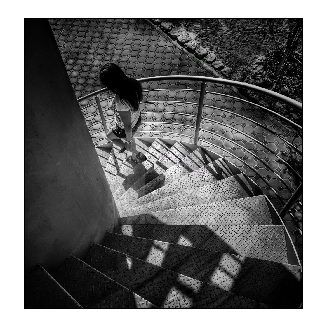 "Walking down stairs, mono" stock image