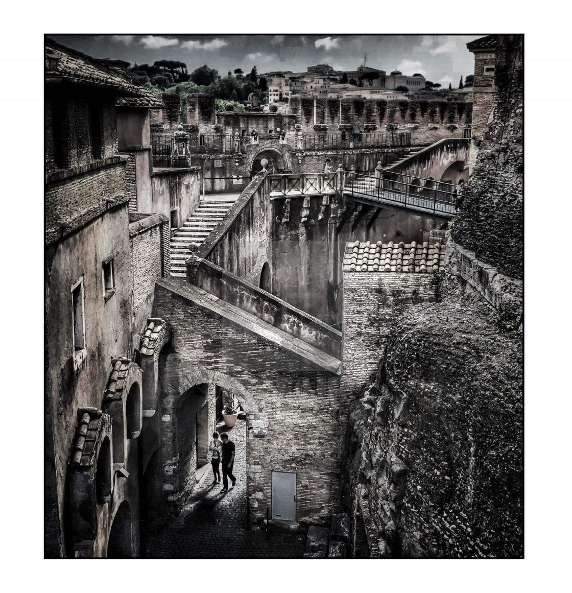 "Castel Sant’Angelo, inner walls, selectively coloured" stock image