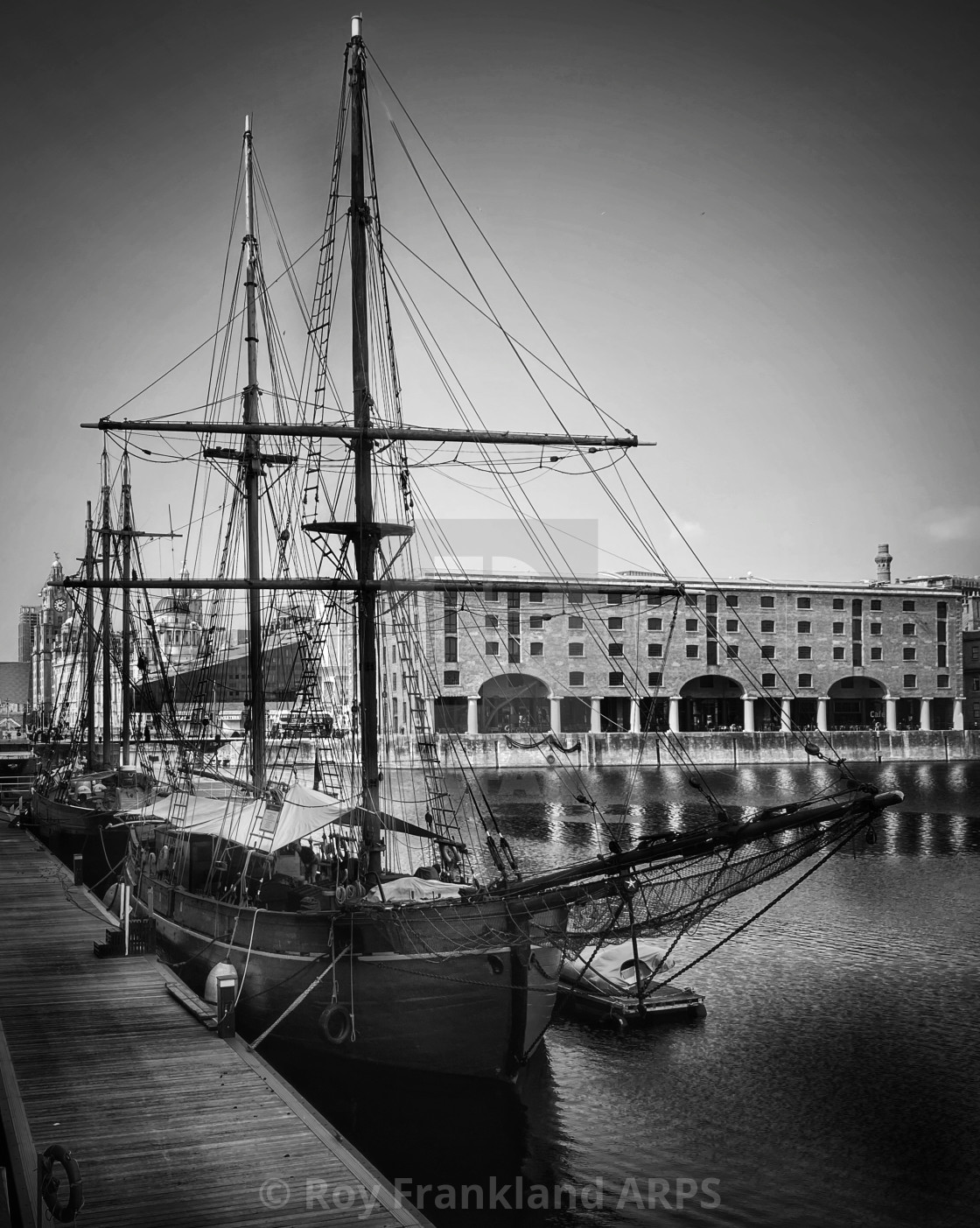 "Tall ships in Albert Dock, mono" stock image