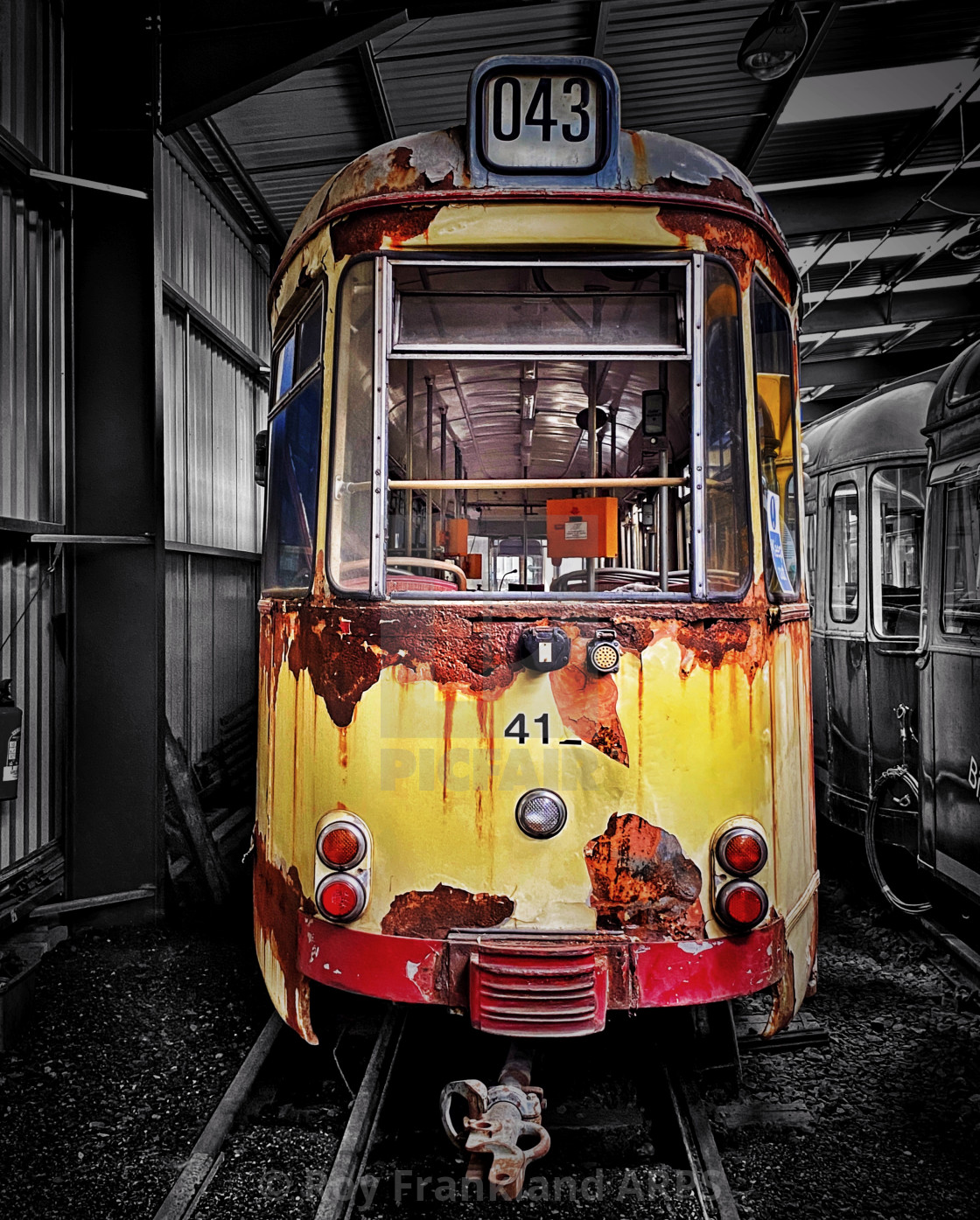 "Old German tram, selectively coloured" stock image