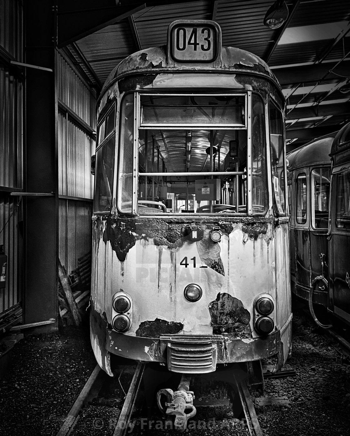 "Old German tram, mono" stock image