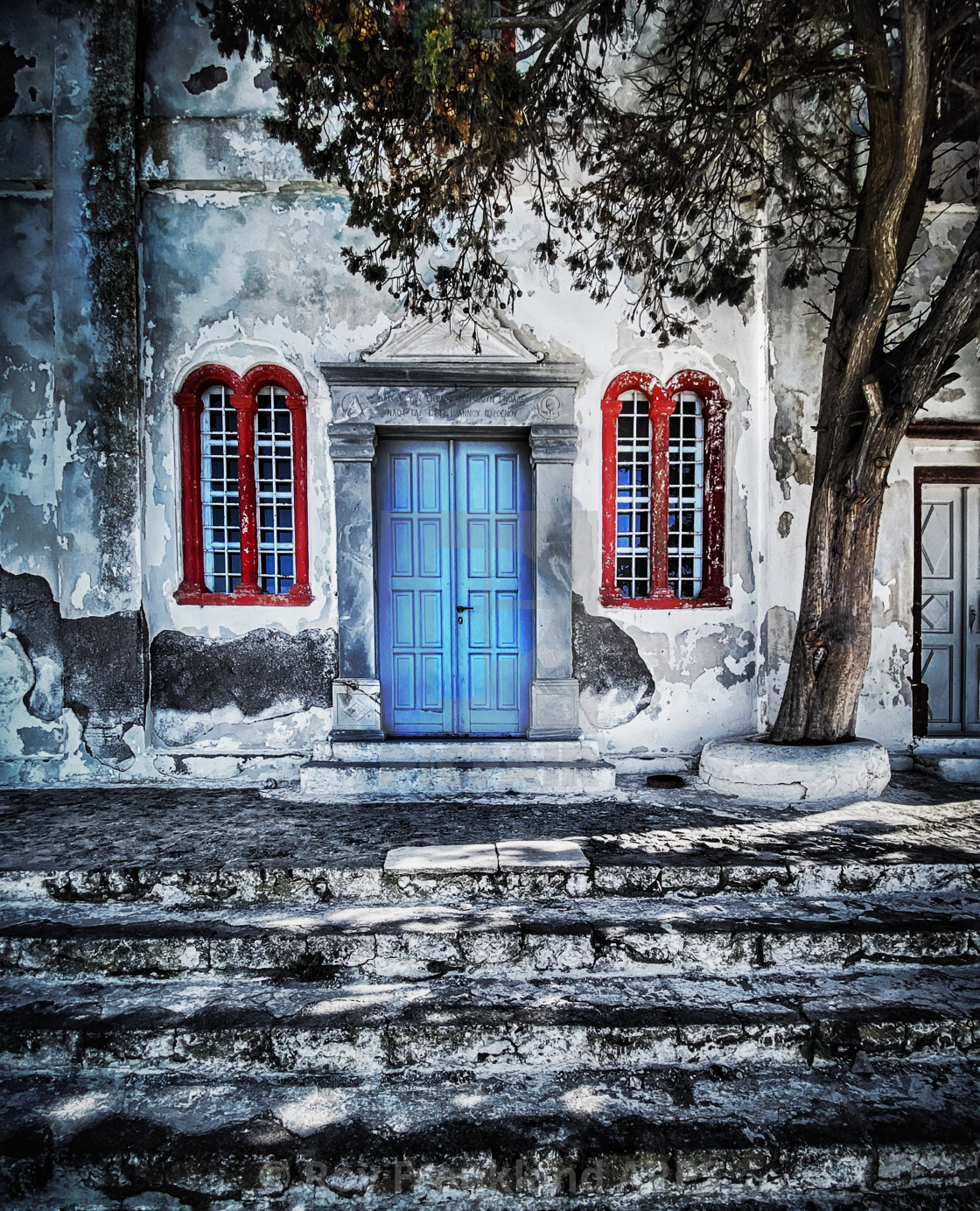 "Abandoned church, Fira, alternative colour" stock image